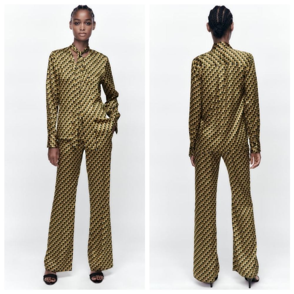 Zara Geometric Blouse with tie